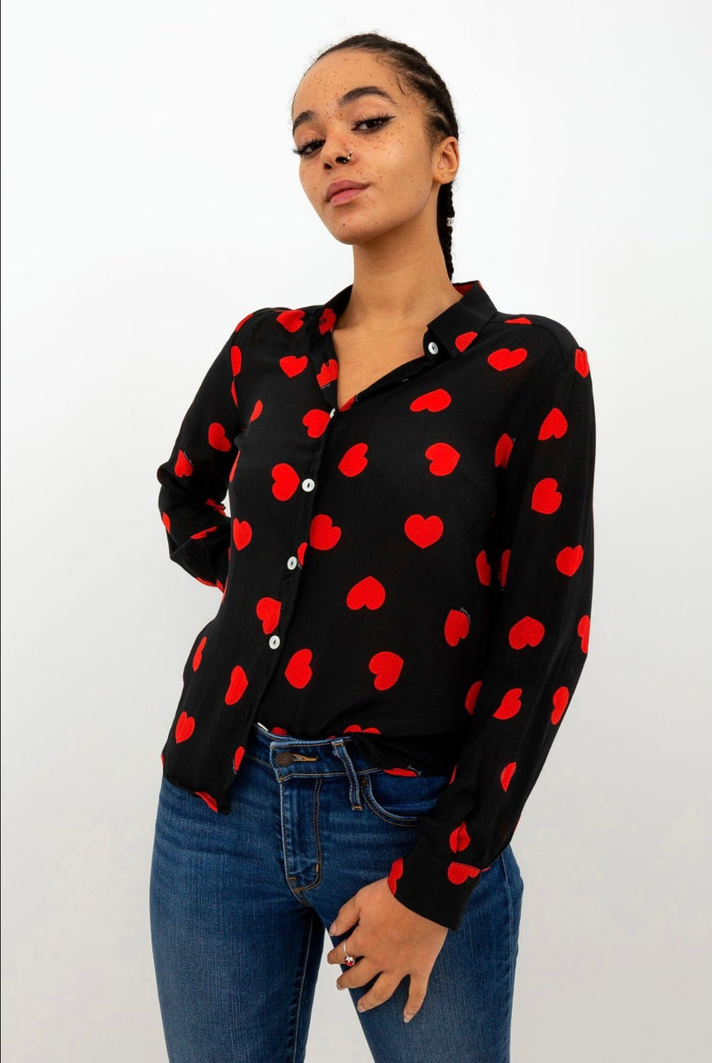 Chemisier COLETTE Noir Coeurs Rouges (Soie) – Léopoldine Chateau