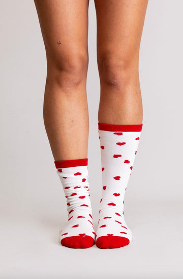Chaussettes BIBI blanches coeurs rouges - Léopoldine Chateau