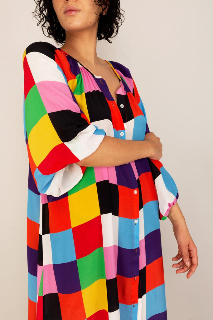 Robe FELICIA imprimée carrés - Léopoldine Chateau