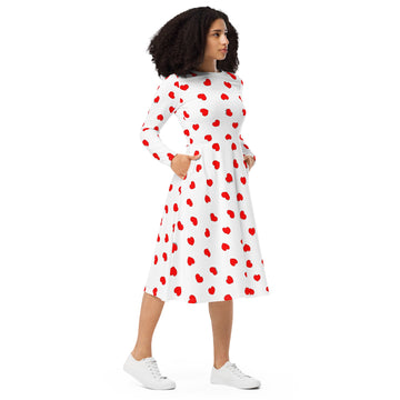 Robe manches longues AGATHE coeurs rouges - Léopoldine Chateau
