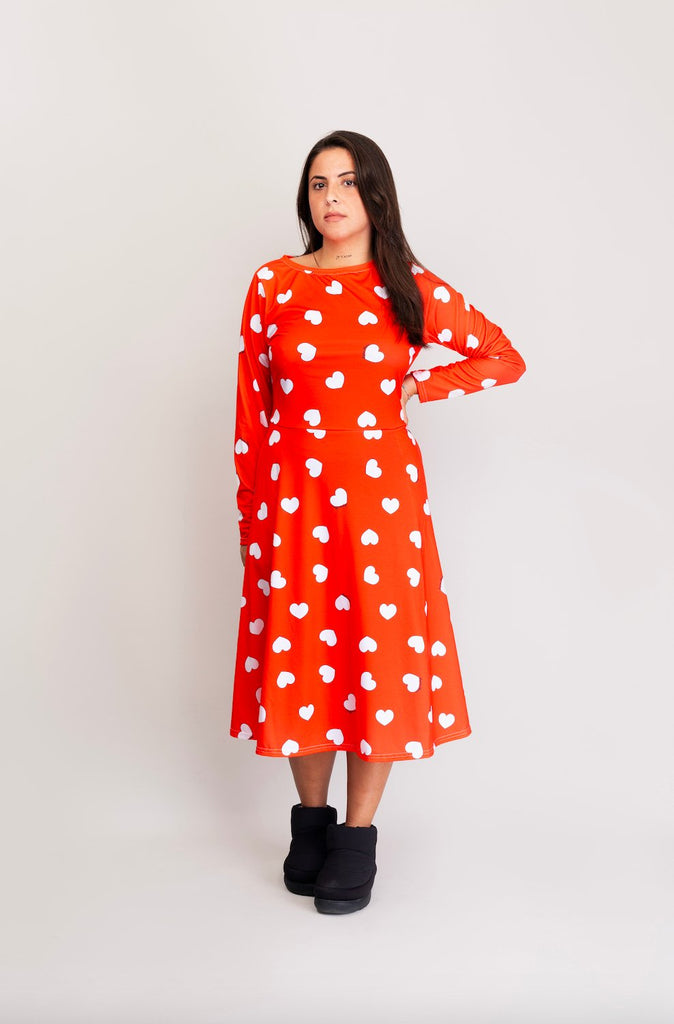 Robe manches longues AGATHE rouge - Léopoldine Chateau