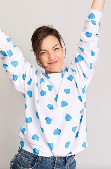 Sweat-Shirt MALOTRU coeurs turquoise - Léopoldine Chateau
