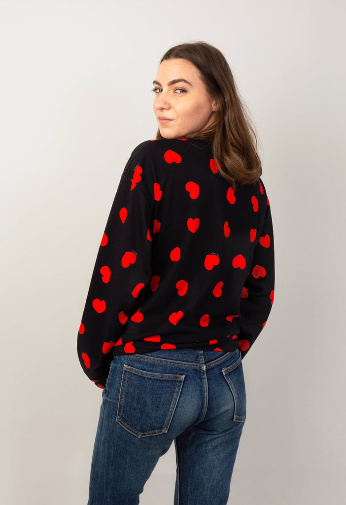 Sweat-shirt MALOTRU noir coeurs rouges - Léopoldine Chateau
