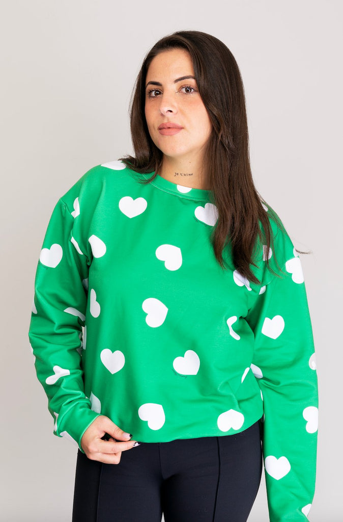 Sweat-shirt MALOTRU vert Coeurs blancs - Léopoldine Chateau