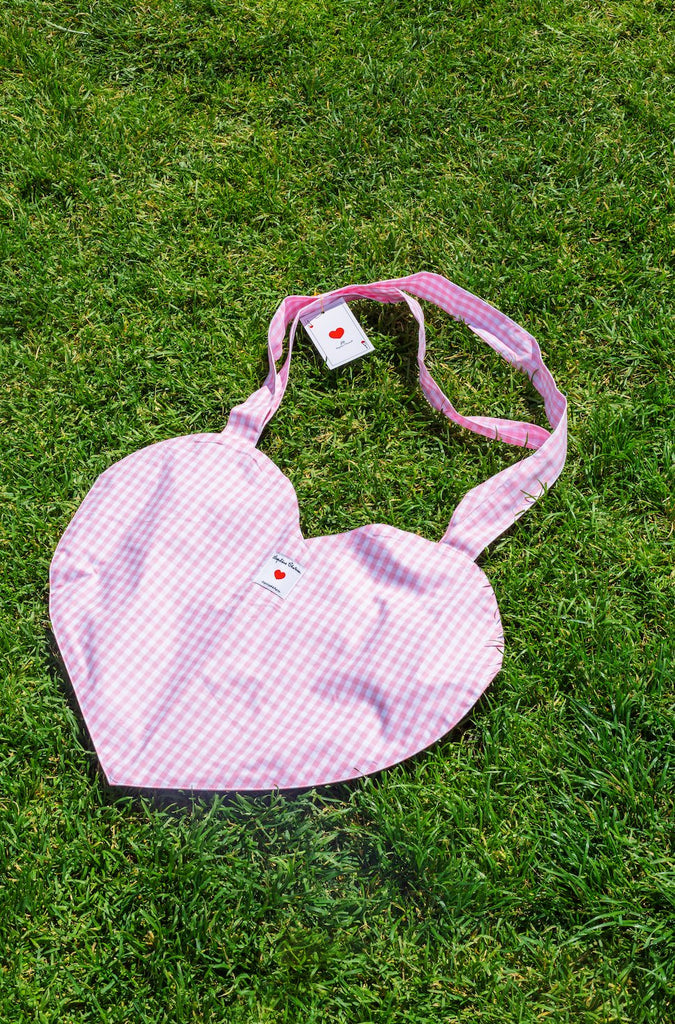TOTE BAG COEUR Vichy rose - Léopoldine Chateau