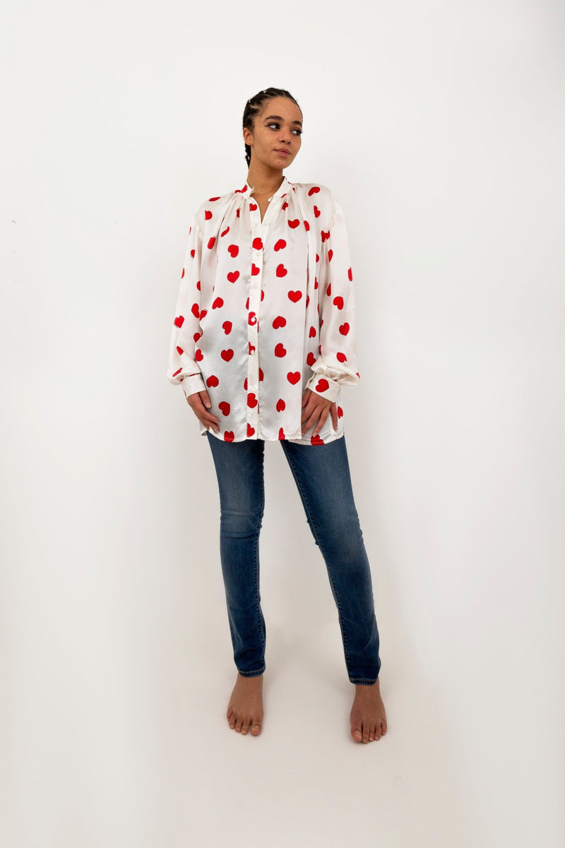 Blouse LOLITA en satin coeurs rouges
