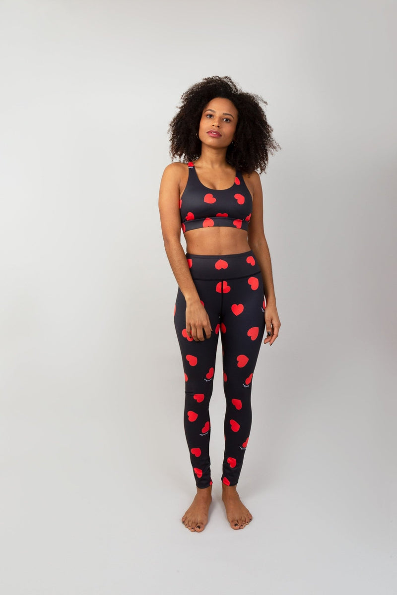 Brassière de sport ADELINE noir coeurs rouges