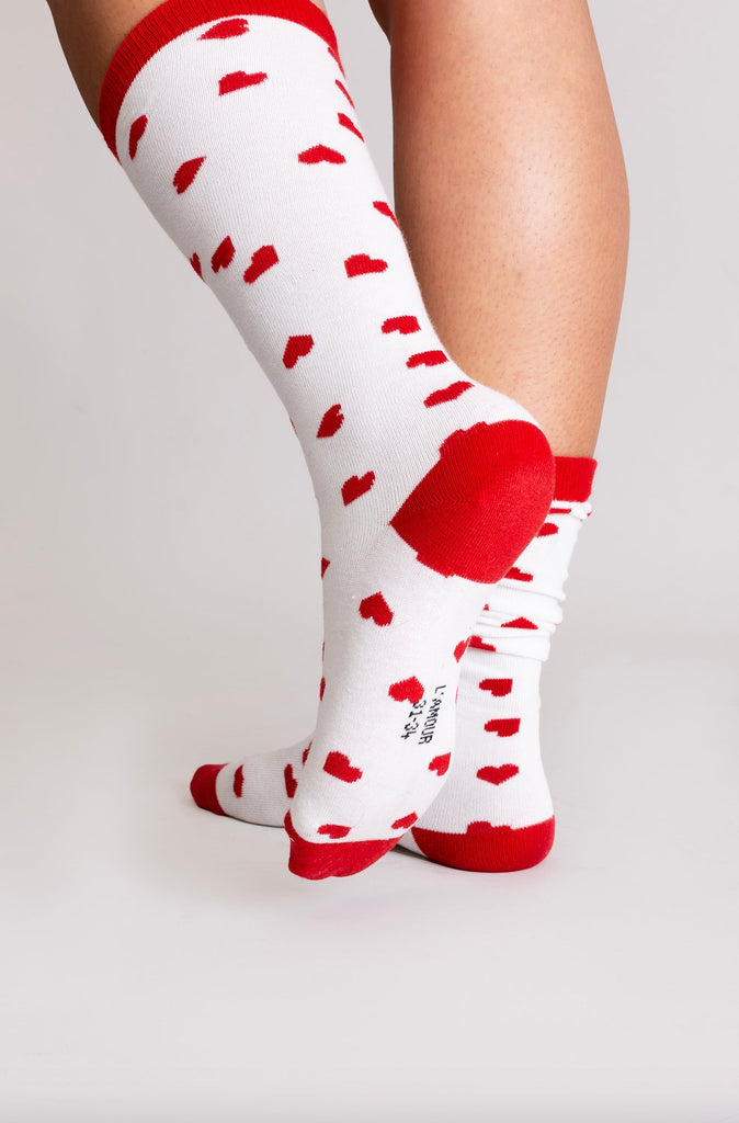 Chaussettes BIBI blanches coeurs rouges - Léopoldine Chateau