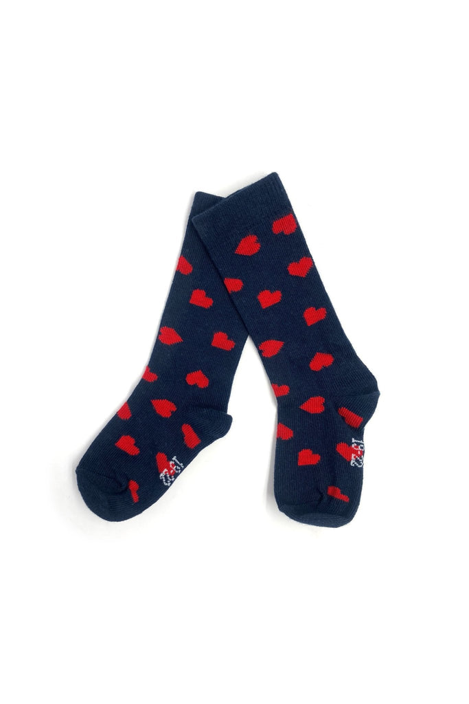 Chaussettes BIBI marines coeurs rouges - Léopoldine Chateau
