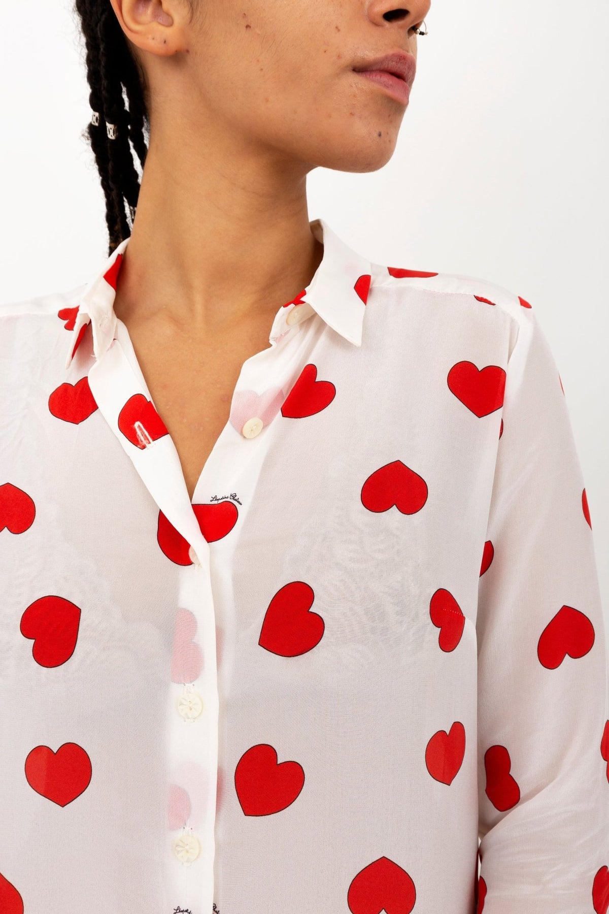 Chemise Blanche Coeurs Rouges Chemisier blanc iconique coeurs rouges - Leopoldine Chateau