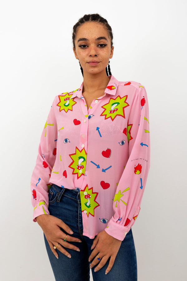 Chemisier COLETTE en soie rose imprimé "Fire"