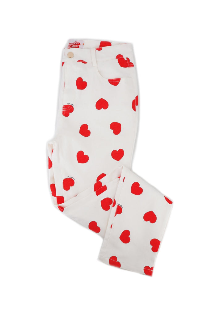 Jean slim FREDDIE imprimé coeurs rouges - Léopoldine Chateau