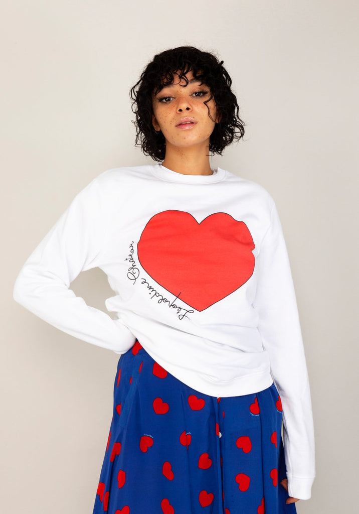 Jupe BRIGITTE bleue coeurs rouges - Léopoldine Chateau