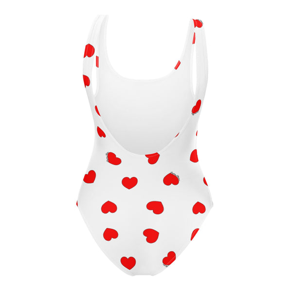 Maillot de Bain 1 Pièce PENELOPE Blanc coeurs Rouges - Léopoldine Chateau
