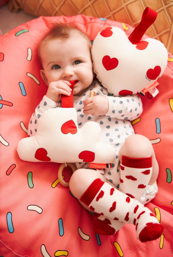 Mellipou ❤️ Coussin coeur musical bébé imprimé - Léopoldine Chateau