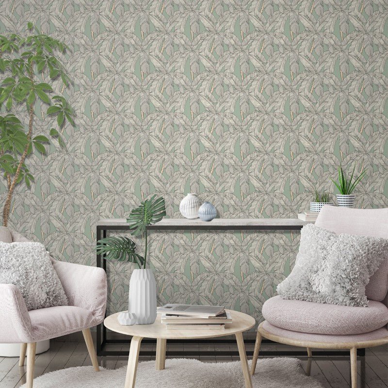 Papier peint AMAZONIE coloris Lichen Fox&Roses - Léopoldine Chateau