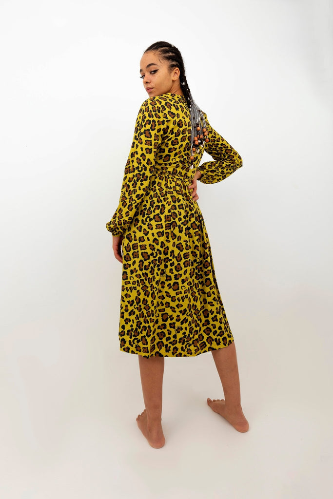 Robe ANGELA cache-coeur imprimée léopard - Léopoldine Chateau