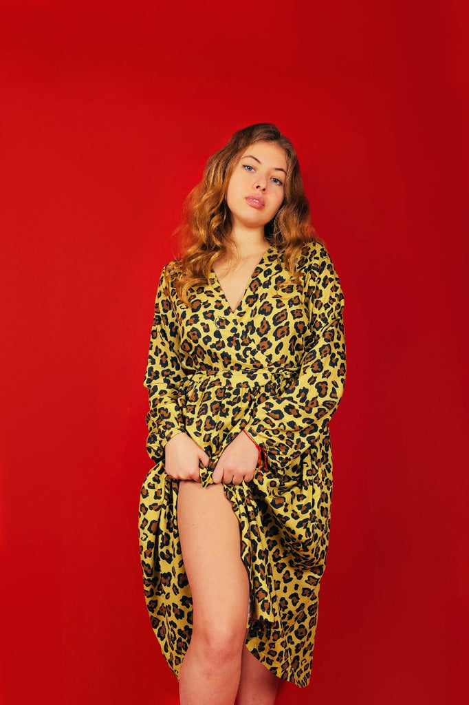 Robe ANGELA cache-coeur imprimée léopard - Léopoldine Chateau