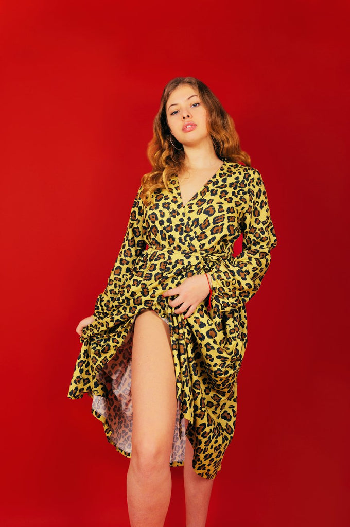 Robe ANGELA cache-coeur imprimée léopard - Léopoldine Chateau