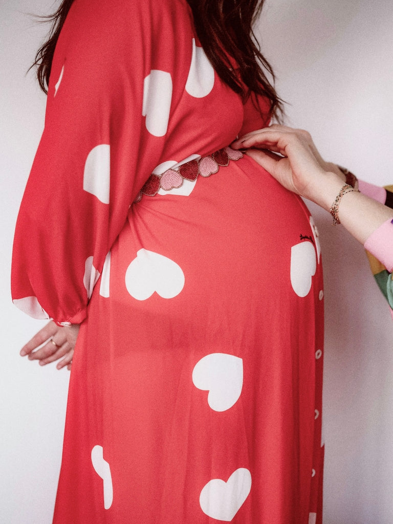 Robe CARMEN rouge coeurs blancs - Léopoldine Chateau