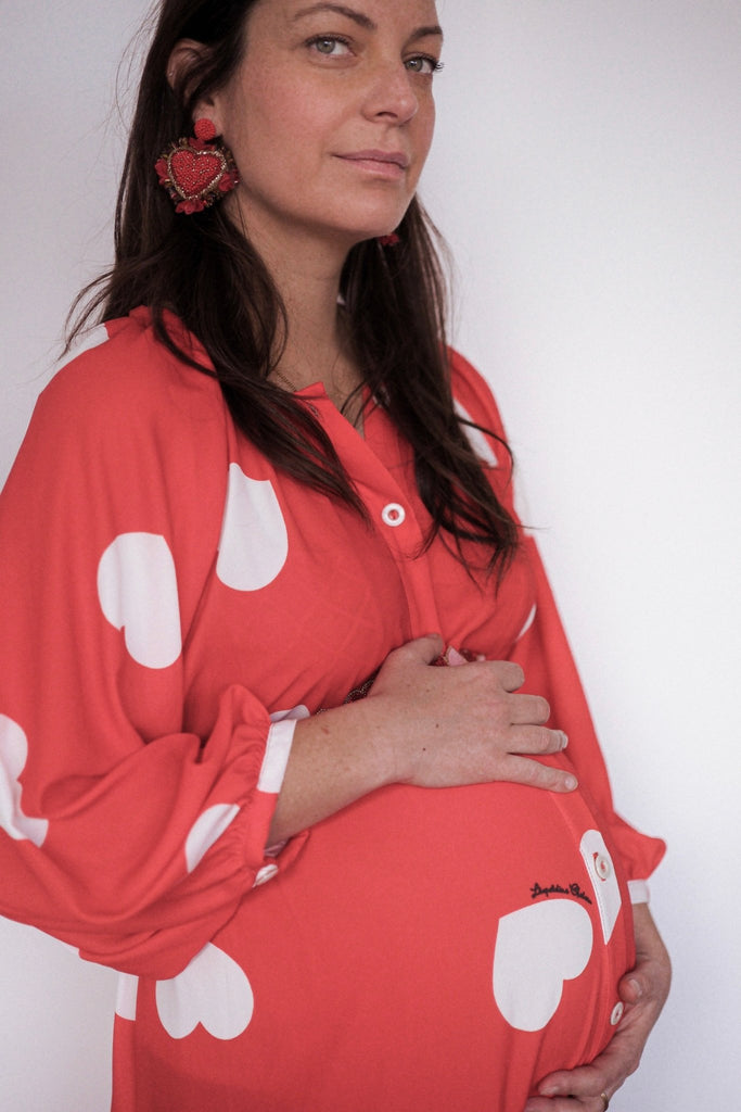 Robe CARMEN rouge coeurs blancs - Léopoldine Chateau