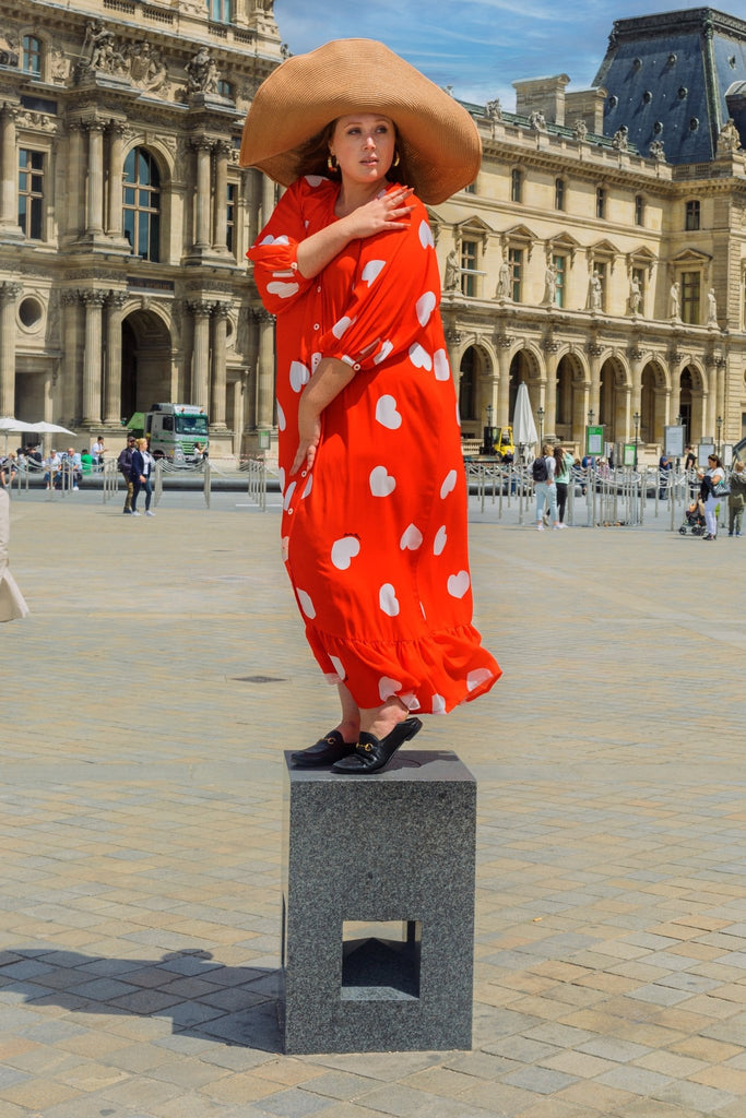 Robe CARMEN rouge coeurs blancs - Léopoldine Chateau