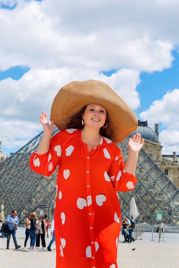 Robe CARMEN rouge coeurs blancs - Léopoldine Chateau