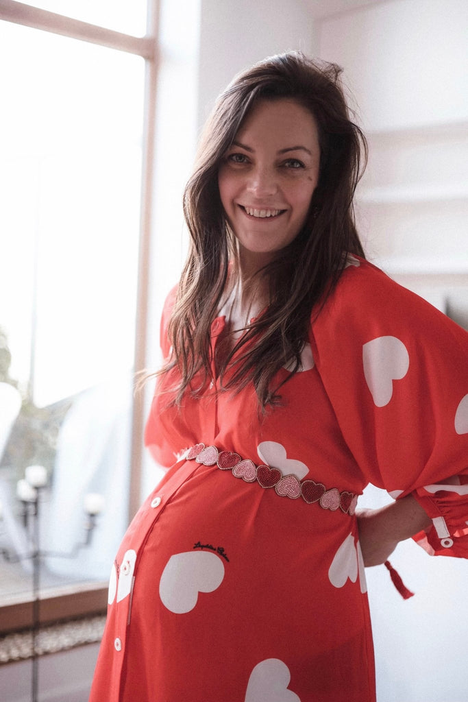 Robe CARMEN rouge coeurs blancs - Léopoldine Chateau