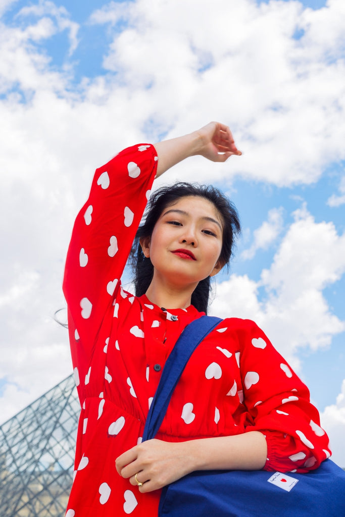 Robe courte LUNA rouge imprimée coeurs - Léopoldine Chateau