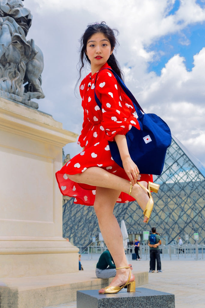 Robe courte LUNA rouge imprimée coeurs - Léopoldine Chateau