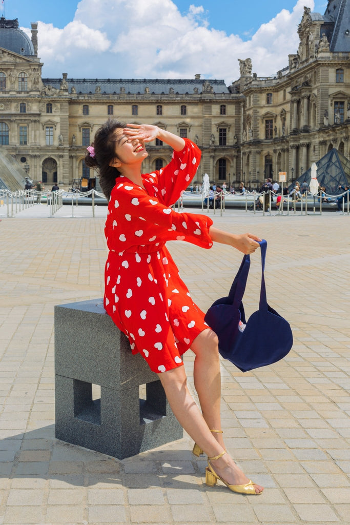 Robe courte LUNA rouge imprimée coeurs - Léopoldine Chateau