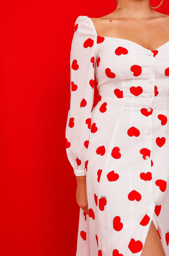 Robe EMILY blanche coeurs rouges - Léopoldine Chateau