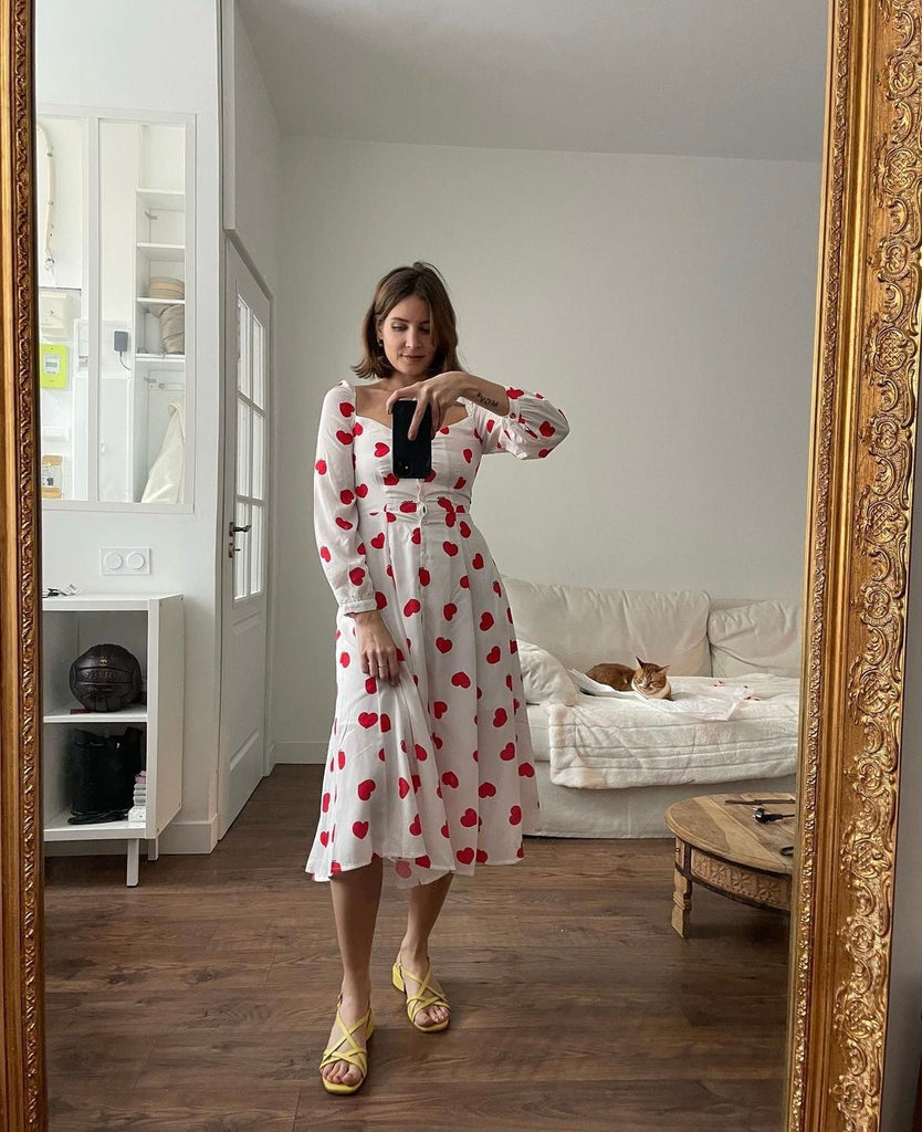Robe EMILY blanche coeurs rouges - Léopoldine Chateau
