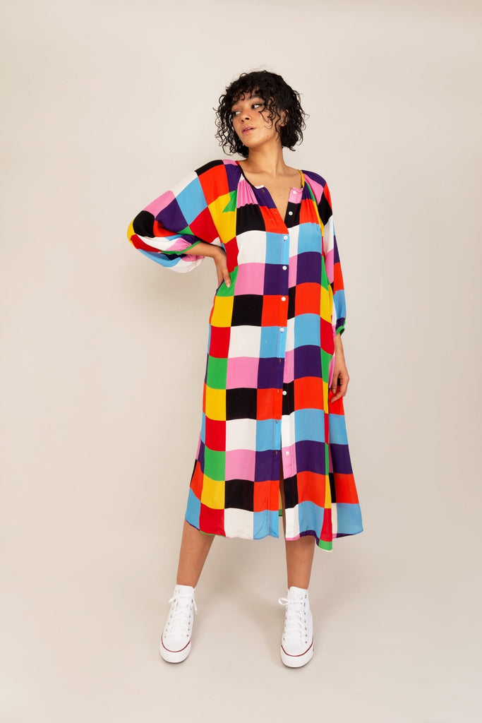 Robe FELICIA imprimée carrés - Léopoldine Chateau