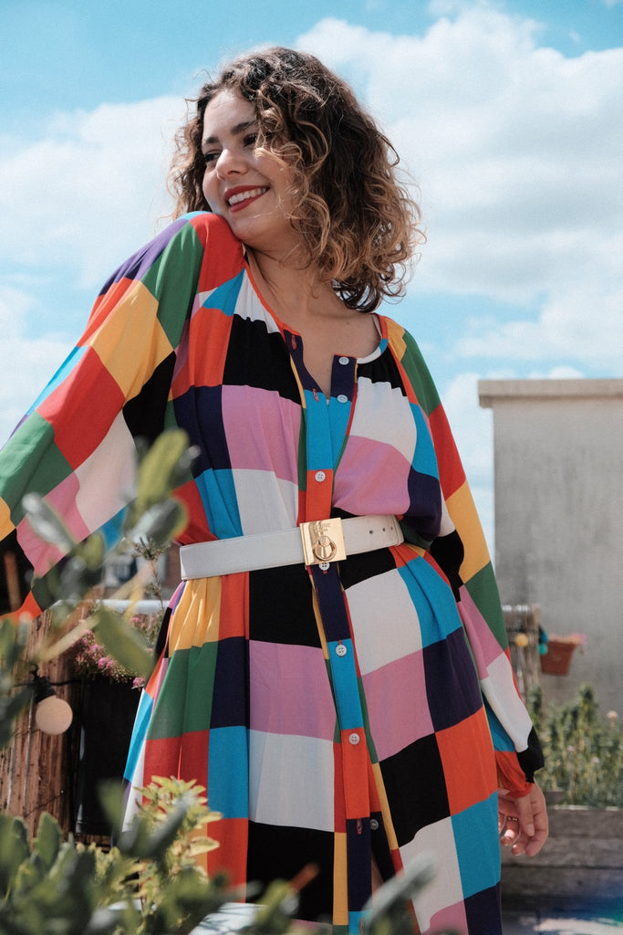 Robe FELICIA imprimée carrés - Léopoldine Chateau