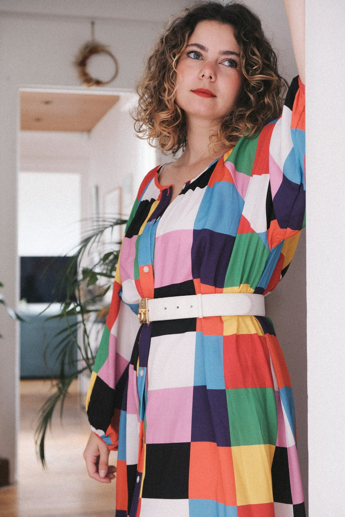 Robe FELICIA imprimée carrés - Léopoldine Chateau