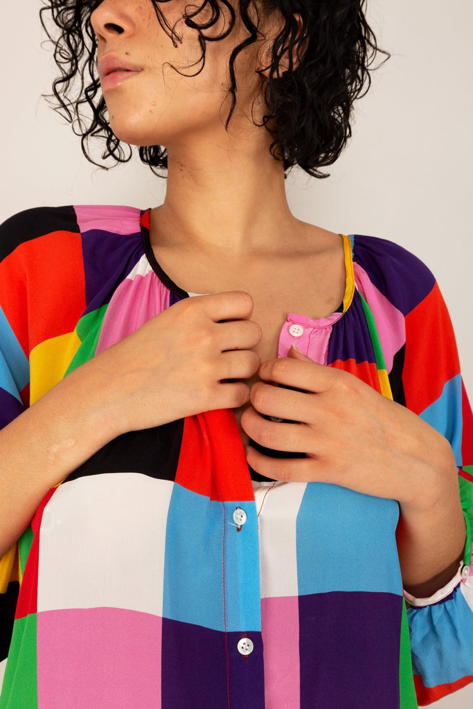 Robe FELICIA imprimée carrés - Léopoldine Chateau