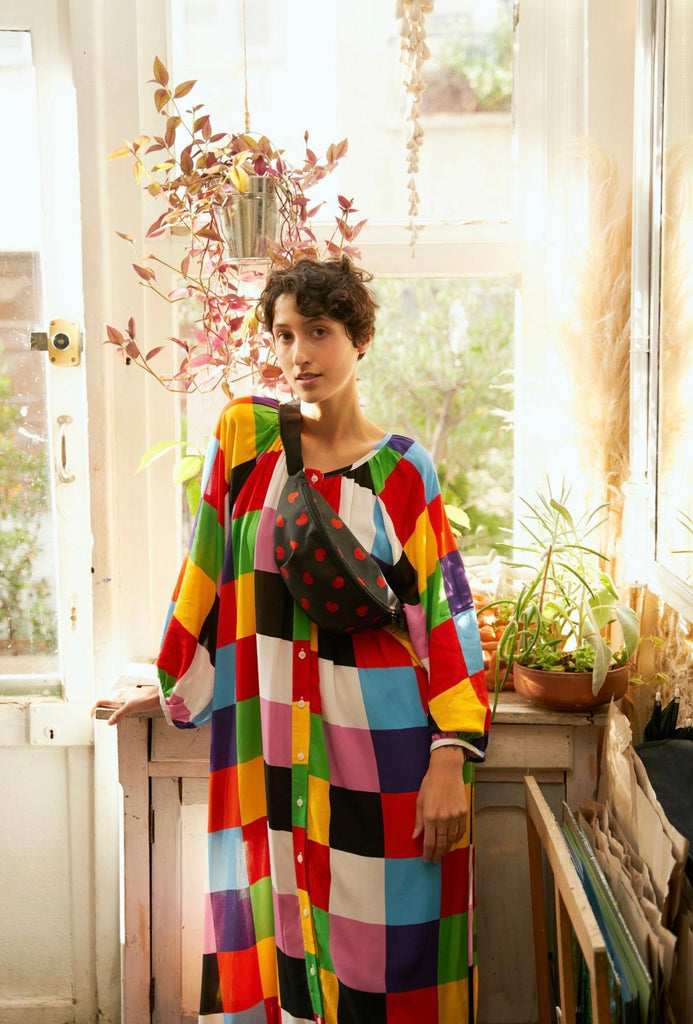 Robe FELICIA imprimée carrés - Léopoldine Chateau