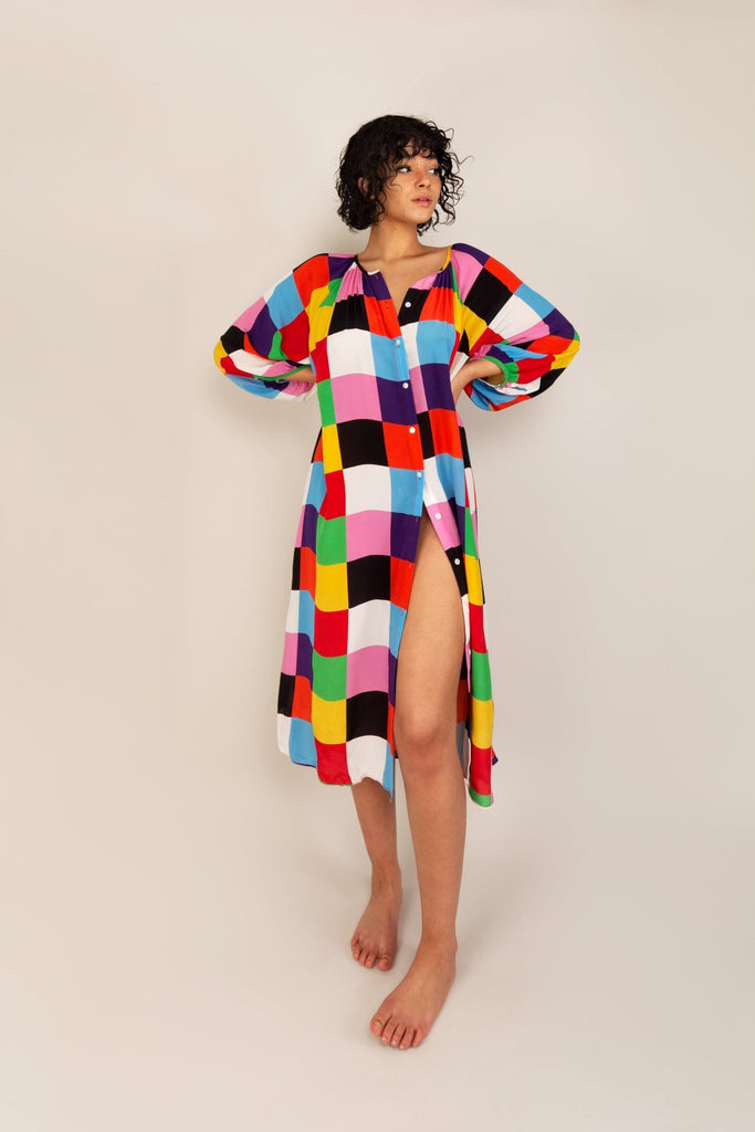 Robe FELICIA imprimée carrés - Léopoldine Chateau