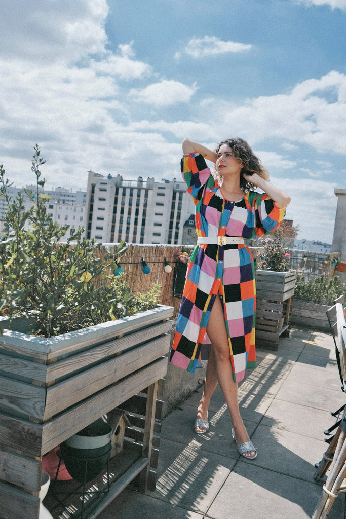 Robe FELICIA imprimée carrés - Léopoldine Chateau