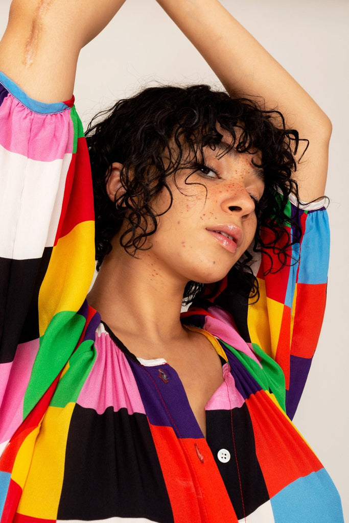 Robe FELICIA imprimée carrés - Léopoldine Chateau