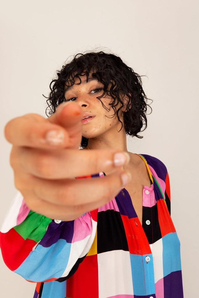 Robe FELICIA imprimée carrés - Léopoldine Chateau