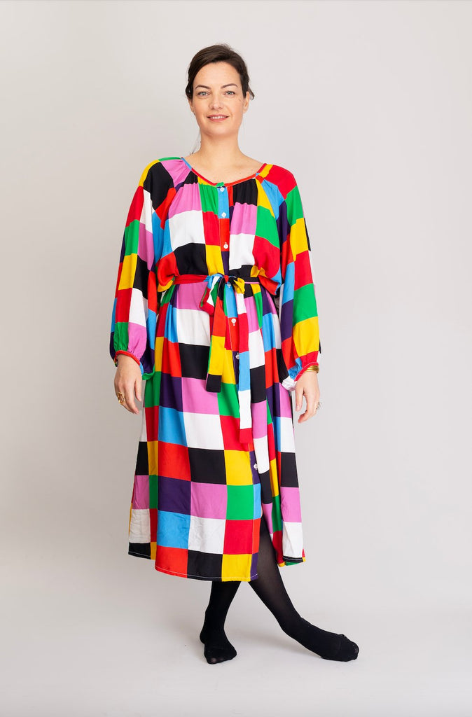 Robe FELICIA imprimée carrés - Léopoldine Chateau