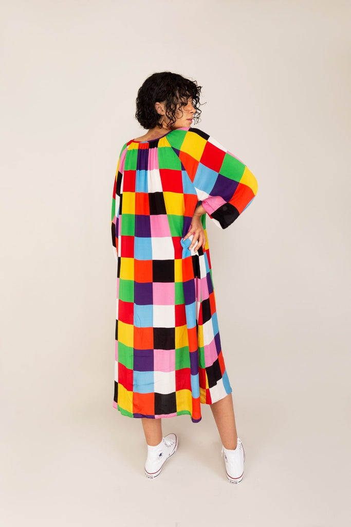 Robe FELICIA imprimée carrés - Léopoldine Chateau