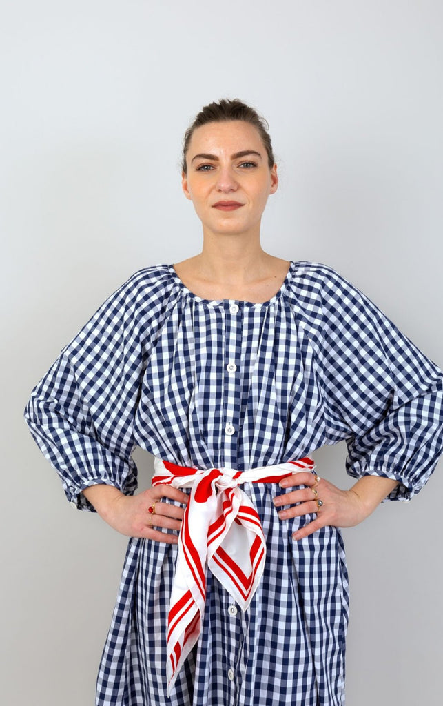 Robe FELICIA vichy marine - Léopoldine Chateau