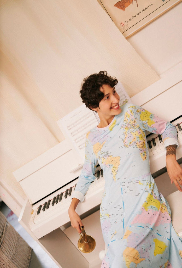 Robe manches longues AGATHE Mappemonde - Léopoldine Chateau