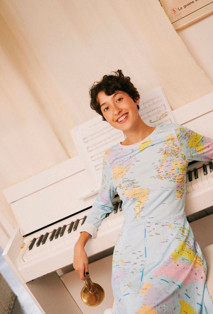 Robe manches longues AGATHE Mappemonde - Léopoldine Chateau