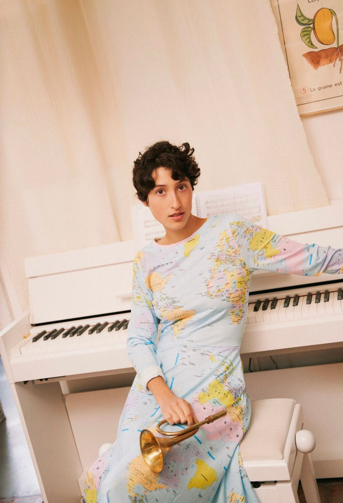 Robe manches longues AGATHE Mappemonde - Léopoldine Chateau