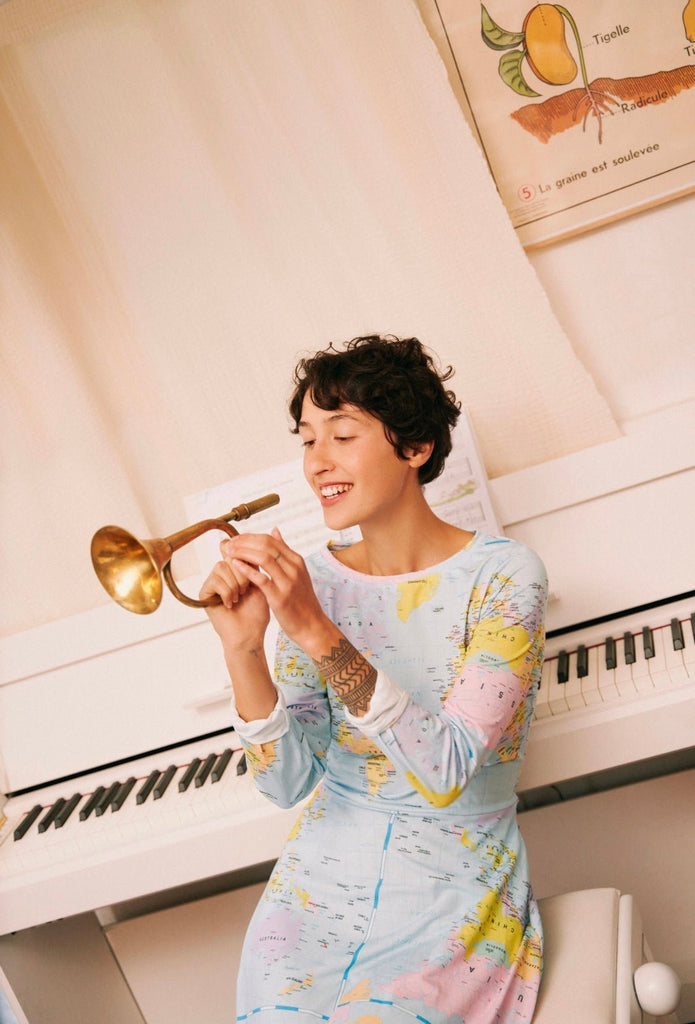 Robe manches longues AGATHE Mappemonde - Léopoldine Chateau