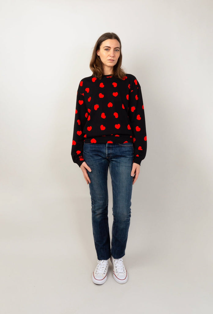 Sweat-shirt MALOTRU noir coeurs rouges - Léopoldine Chateau